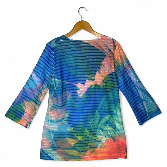 Soft Surroundings Banded Tunic Top L Multi Colored Tropical Print 3/4 Sleeve - Picture 4 of 11